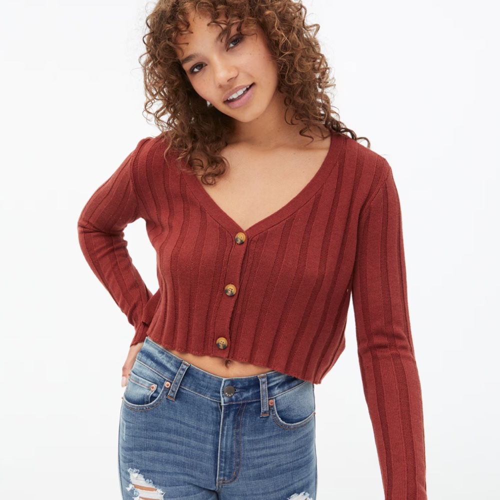 Aeropostale Ribbed Cropped Cardigan Sweater Top